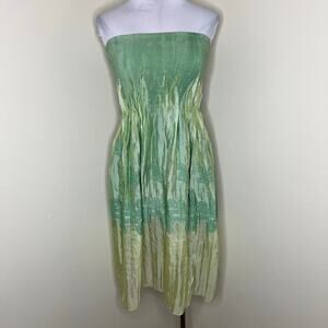 LAPIS Tube Dress OS Green Strapless Convertible Smocked Boho Hippie Festival